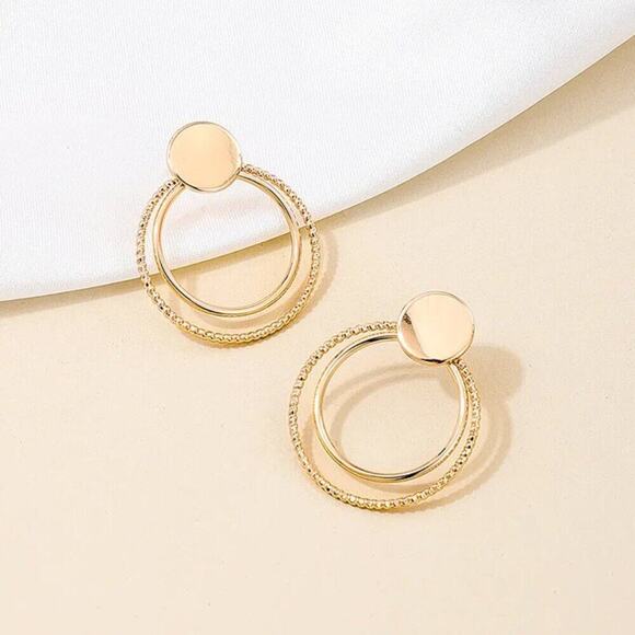 2/$30 NEW Boho Festival Double Circle Earrings Gold or Silver Post Stud 147 - Picture 1 of 13